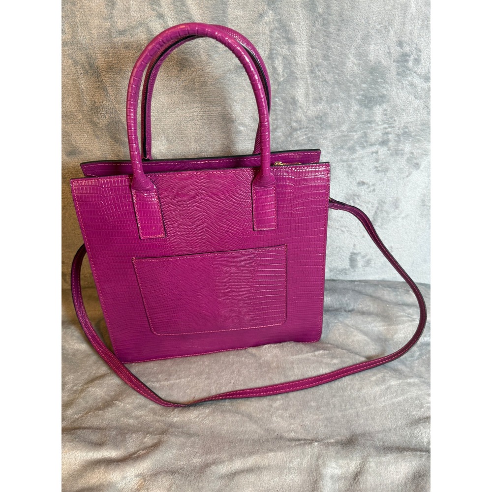 Viola Castellani Tote Bag Womens Medium Magenta Excellent Lizard Embossed Italy
